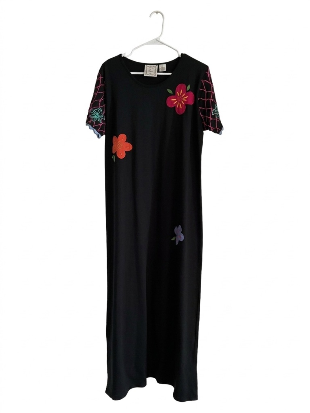Michael Simon Black Maxi Dress with Pink, Orange, Red & Purple Floral Accents